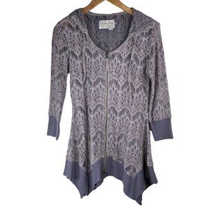 Evy’s Tree Lace Hoodie Jacket 3/4 Sleeve Full Zip Cotton Blend Gray Women's XS